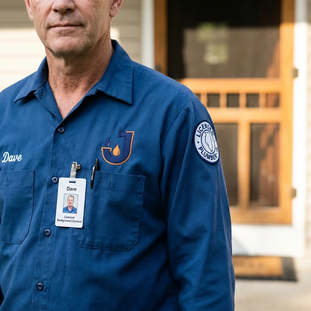 Licensed plumber showing ID badge in Lincoln, RI