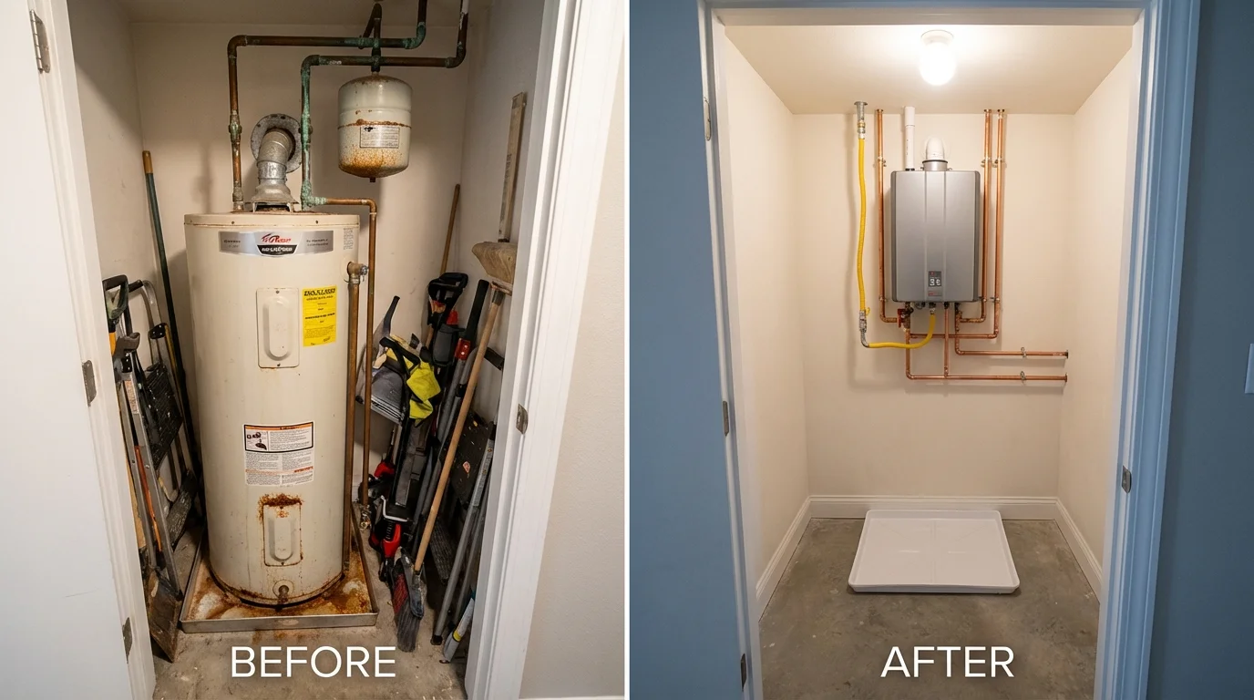 Tank water heater versus wall-mounted tankless unit comparison for Lincoln, RI homeowners